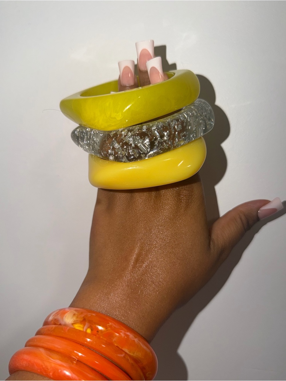!it jeans Yellow, Clear and Orange Resin Bangle Set